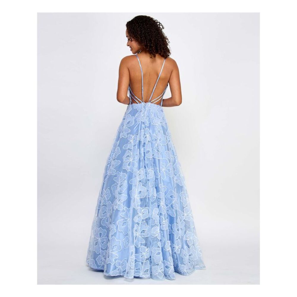 SAY YES TO THE Womens Dress Light Blue Up Back Mesh Ruffle Accents Juniors 1\2 - Picture 2 of 4